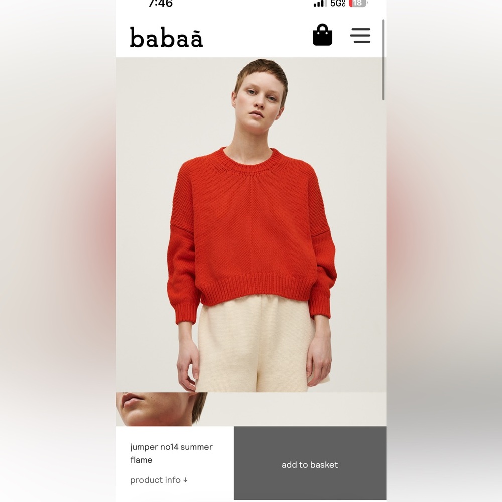 Babaa No14 Sweater in Summer Flame 100% Cotton One Size